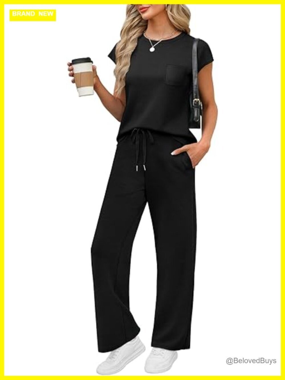 2 Piece Travel Outfit - Cap Sleeve Top & Wide Leg Pants Set with Pockets